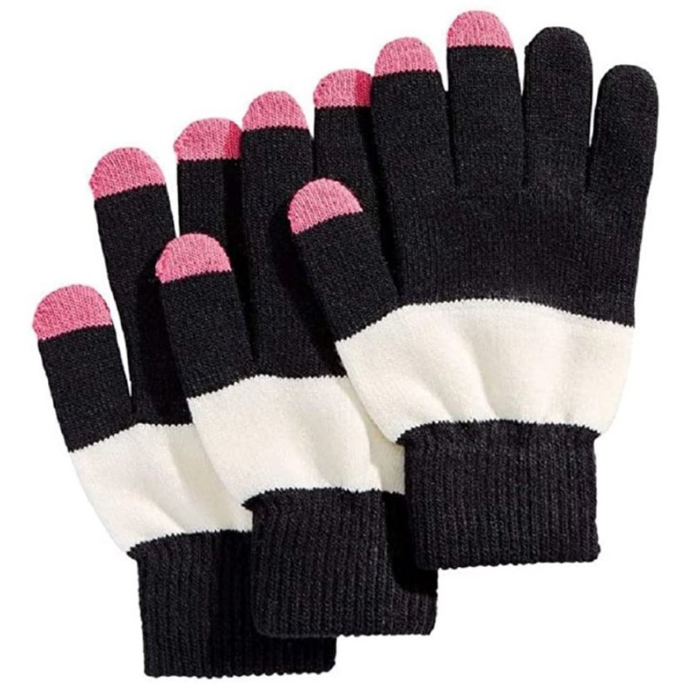 INC International Concepts Women's Pair +1 Tech Gloves Black, White & Pink